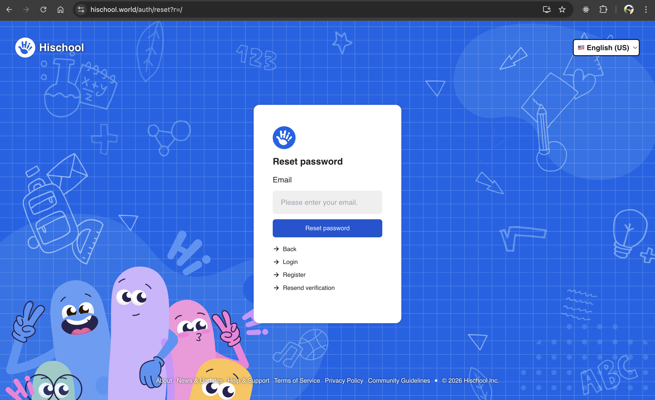 Hischool Reset Password Page